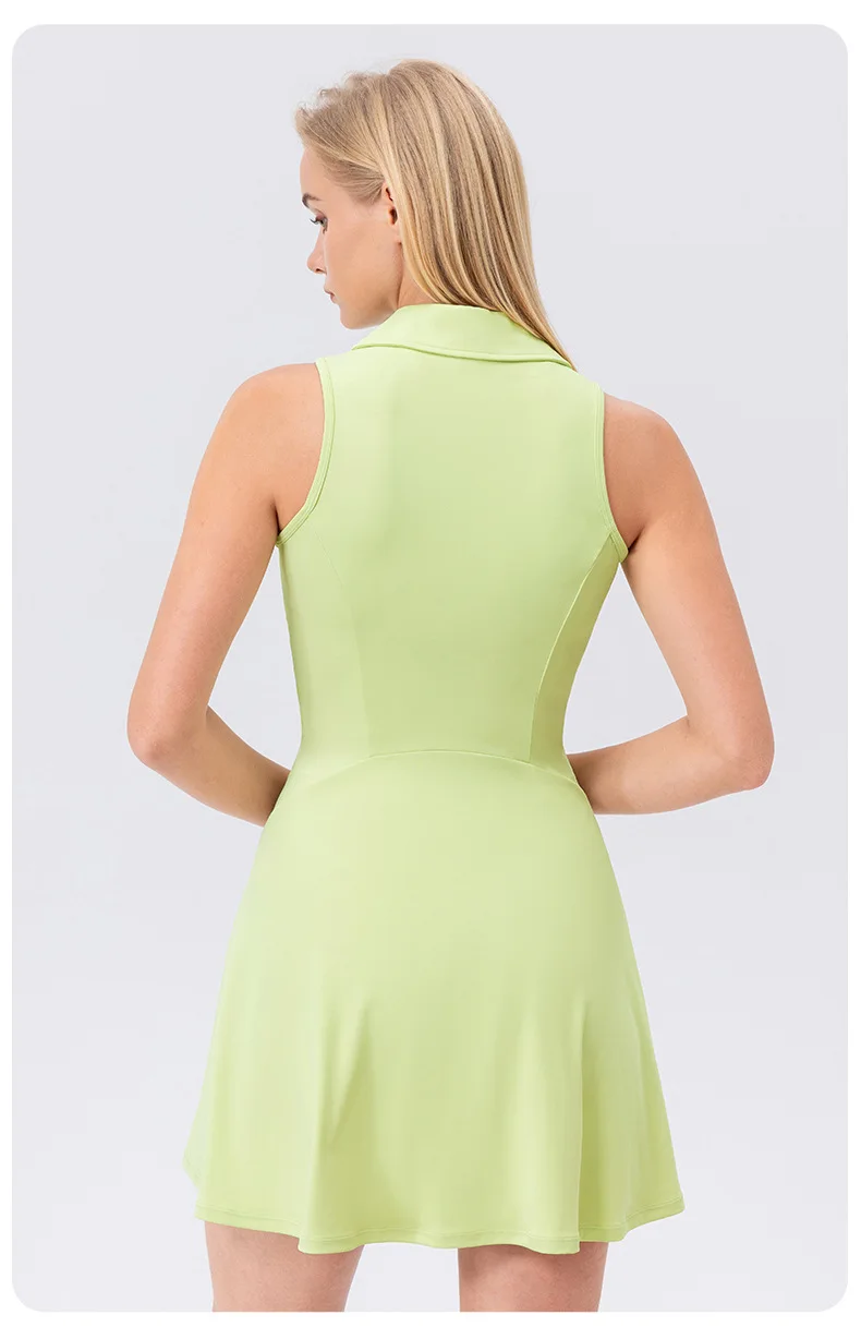 Lapel one-piece tennis dress for women quick-drying breathable waist-cinching and color-blocking sports casual and fitness dress