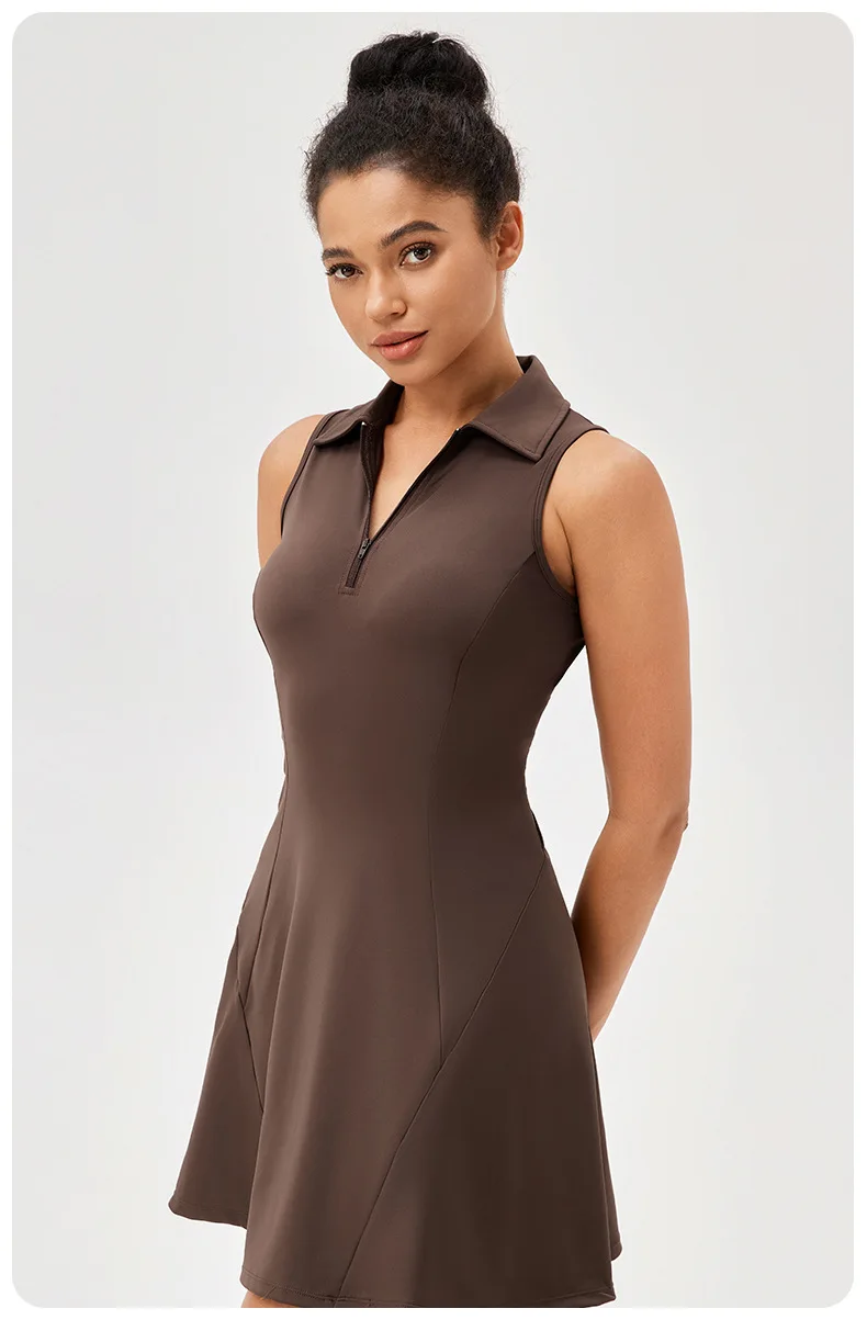 Lapel one-piece tennis dress for women quick-drying breathable waist-cinching and color-blocking sports casual and fitness dress