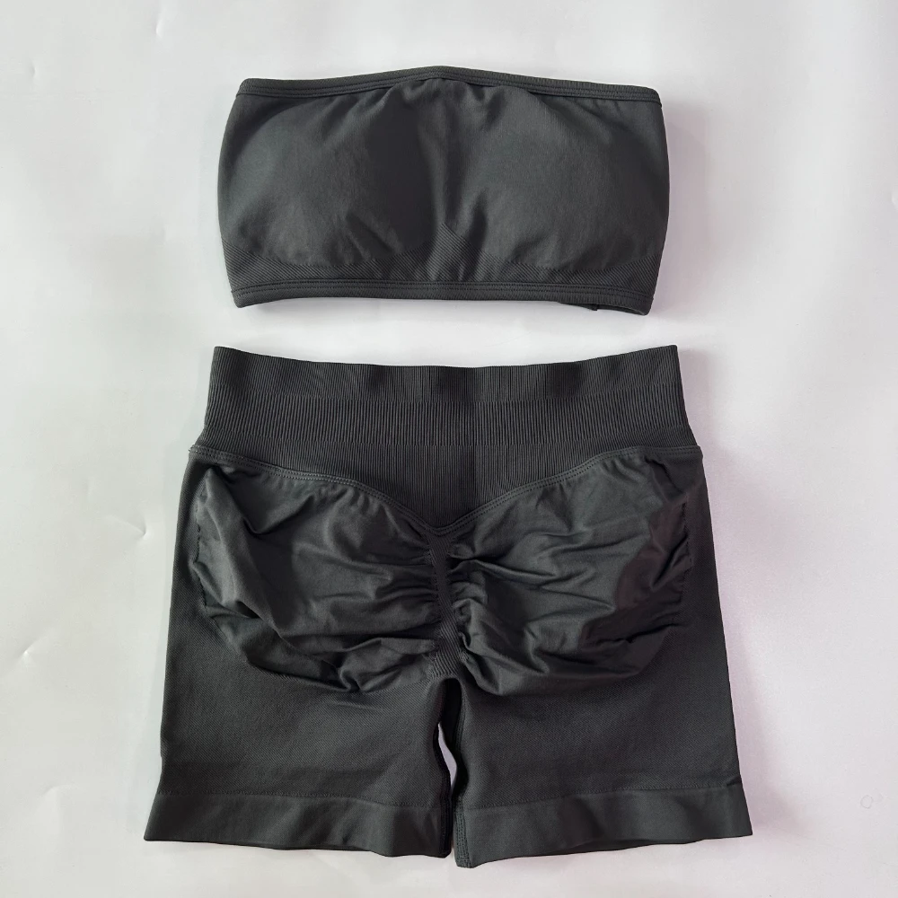 Pericic 2 Pieces Yoga Set Women Backless Bandeau Sports Bra Scrunch Shorts Yoga Clothing Workout Clothes Outfits Sets Gym Set