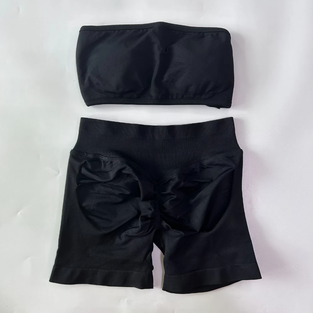 Pericic 2 Pieces Yoga Set Women Backless Bandeau Sports Bra Scrunch Shorts Yoga Clothing Workout Clothes Outfits Sets Gym Set
