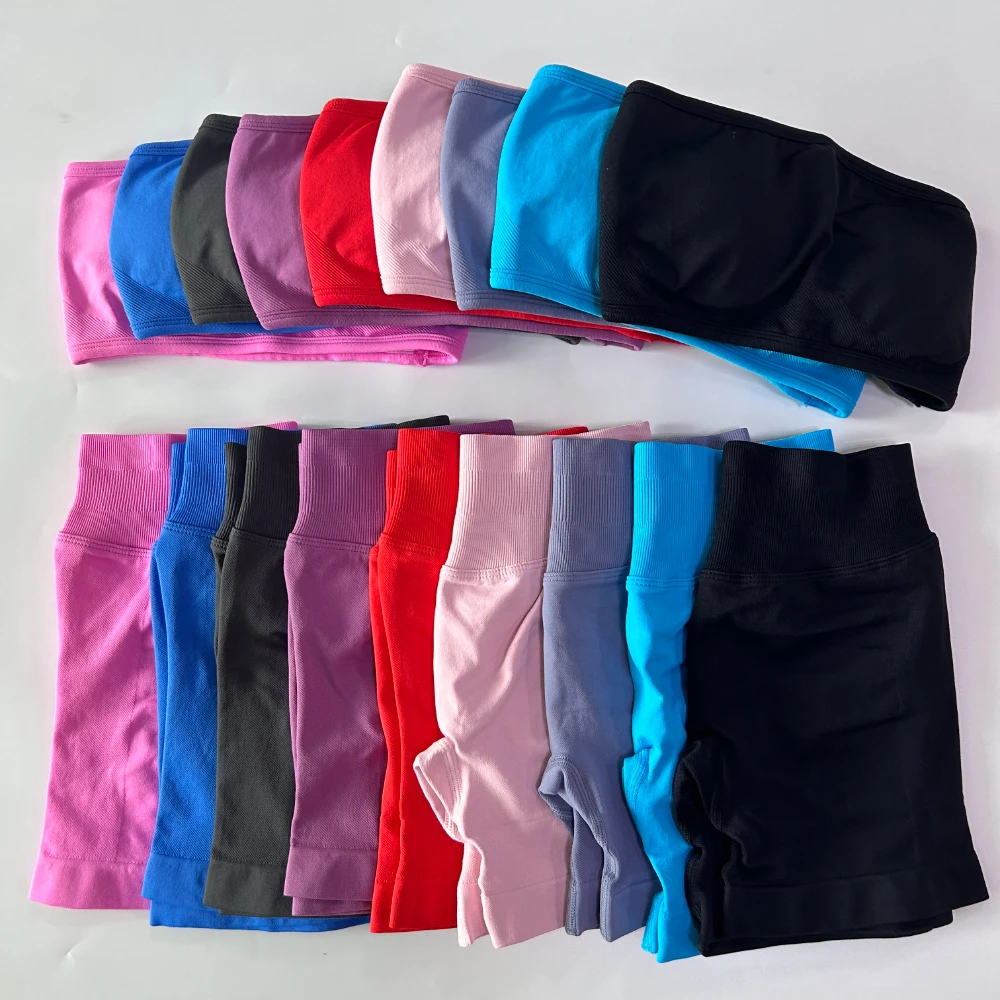 Pericic 2 Pieces Yoga Set Women Backless Bandeau Sports Bra Scrunch Shorts Yoga Clothing Workout Clothes Outfits Sets Gym Set