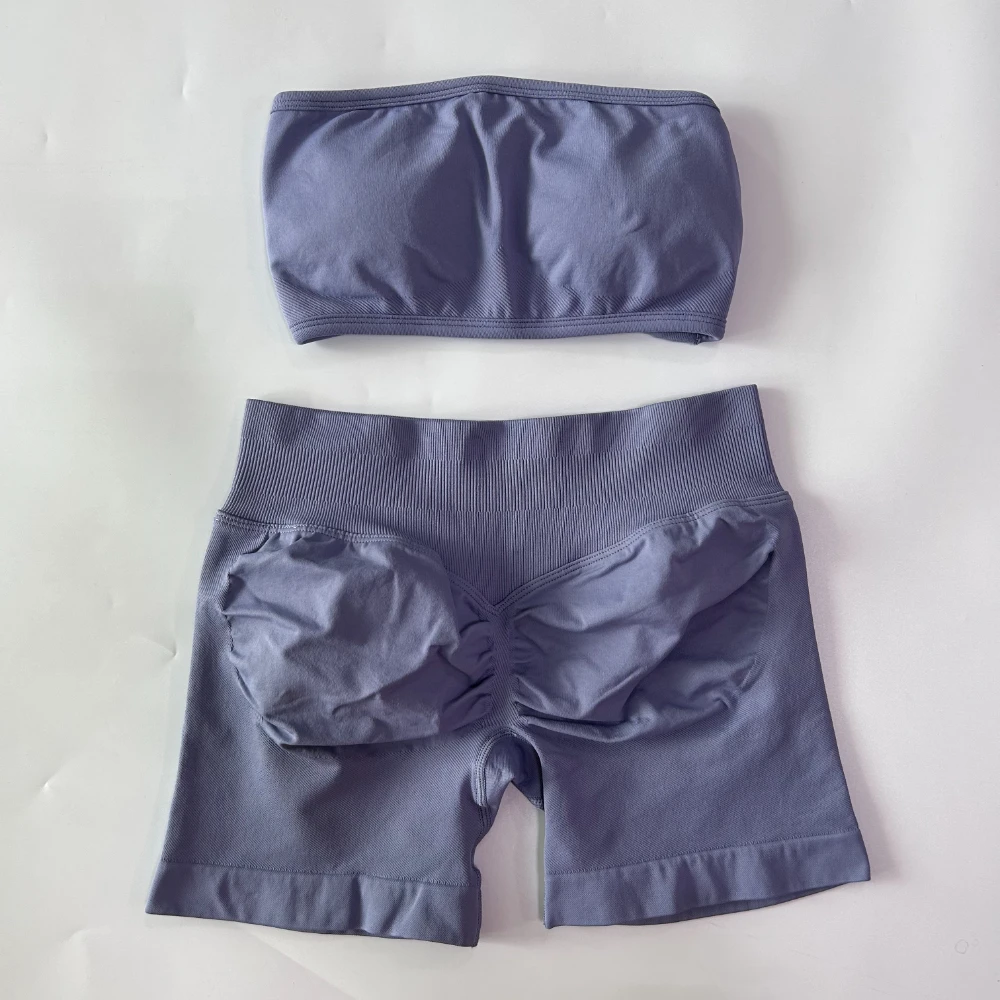 Pericic 2 Pieces Yoga Set Women Backless Bandeau Sports Bra Scrunch Shorts Yoga Clothing Workout Clothes Outfits Sets Gym Set