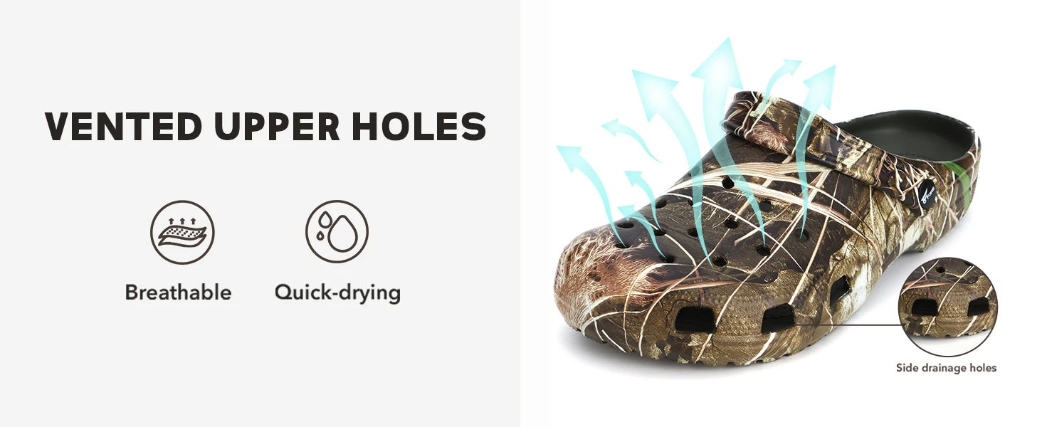 8Fans Camo Clogs for Men,Outdoor Garden Slip On Sandals Summer Water Beach Shoes Lightweight Breathable Non Slip Casual Slippers