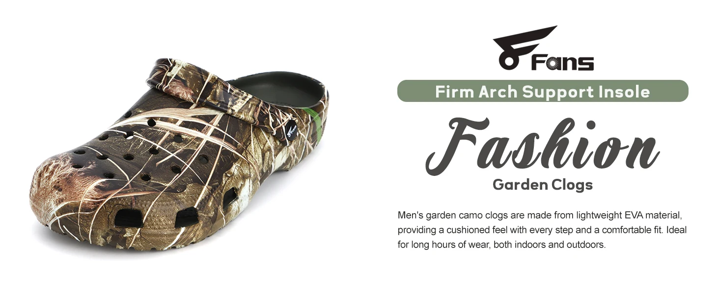 8Fans Camo Clogs for Men,Outdoor Garden Slip On Sandals Summer Water Beach Shoes Lightweight Breathable Non Slip Casual Slippers