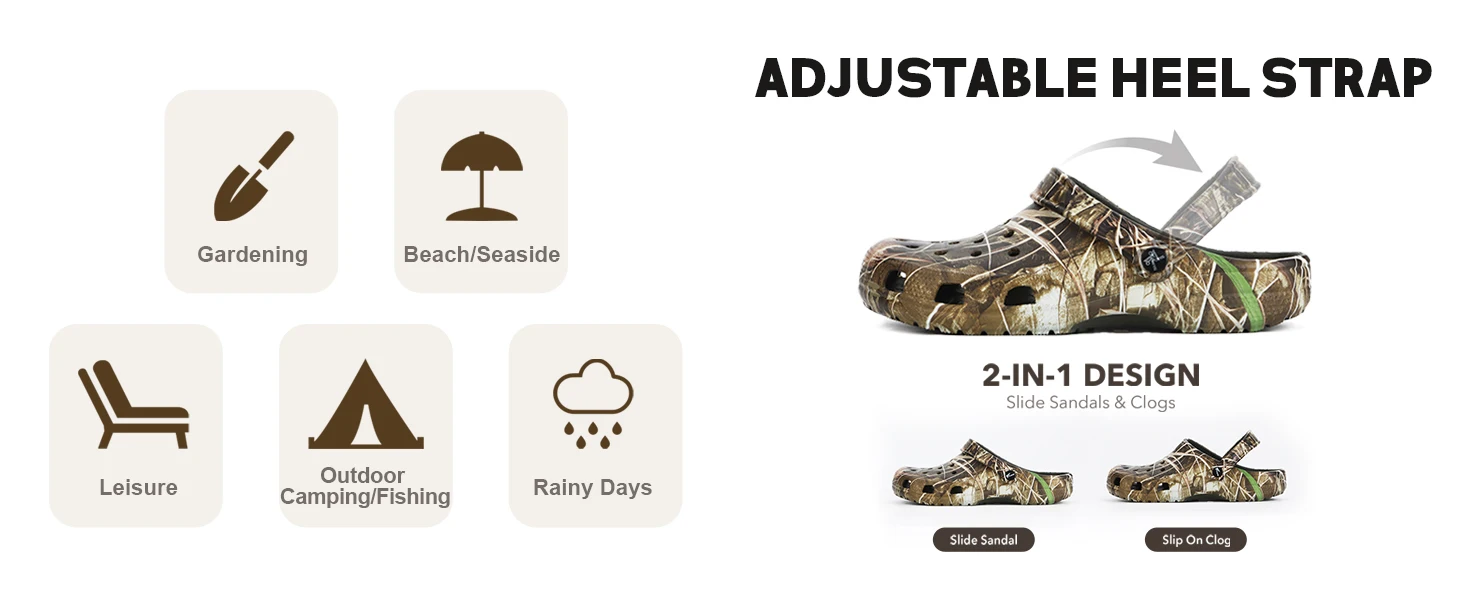 8Fans Camo Clogs for Men,Outdoor Garden Slip On Sandals Summer Water Beach Shoes Lightweight Breathable Non Slip Casual Slippers