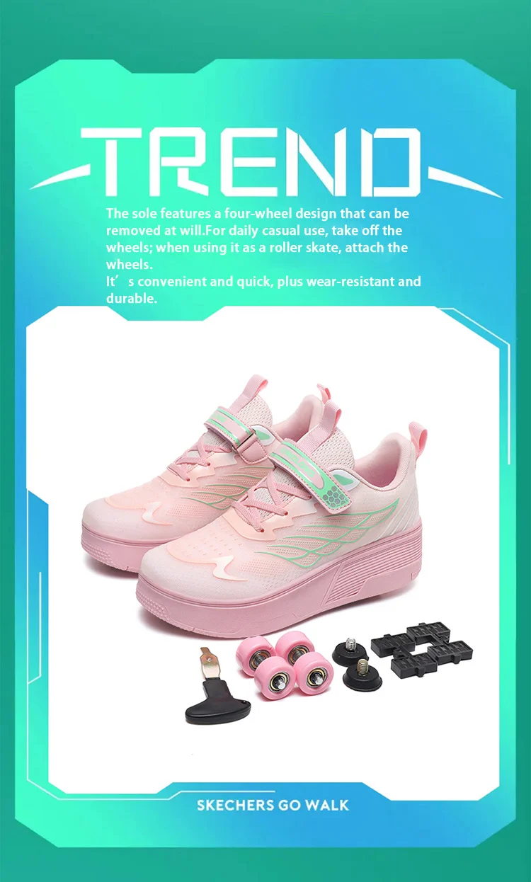 Roller Skate Shoe Walking Shoes With Four-wheel Student Sports Pulleys Walking Shoes With Wheels Summer Spring Kids Sneakers