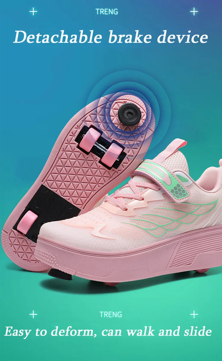 Roller Skate Shoe Walking Shoes With Four-wheel Student Sports Pulleys Walking Shoes With Wheels Summer Spring Kids Sneakers
