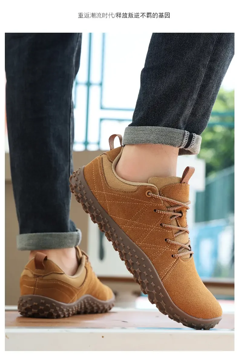 Suede Leather Shoes PU Fabric Wide Toe Shoe Anti Slip Hiking Shoe Workwear Men's Sports Shoes Women's Outdoor Walking Shoes