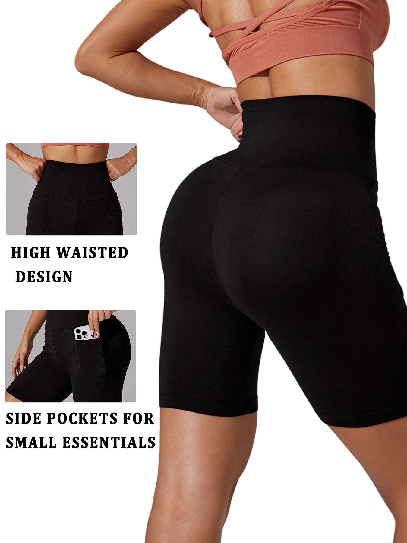 High Waisted Biker Shorts For Women With Pockets No See Through Workout Running Yoga Athletic Shorts Push Up Gym Fitness