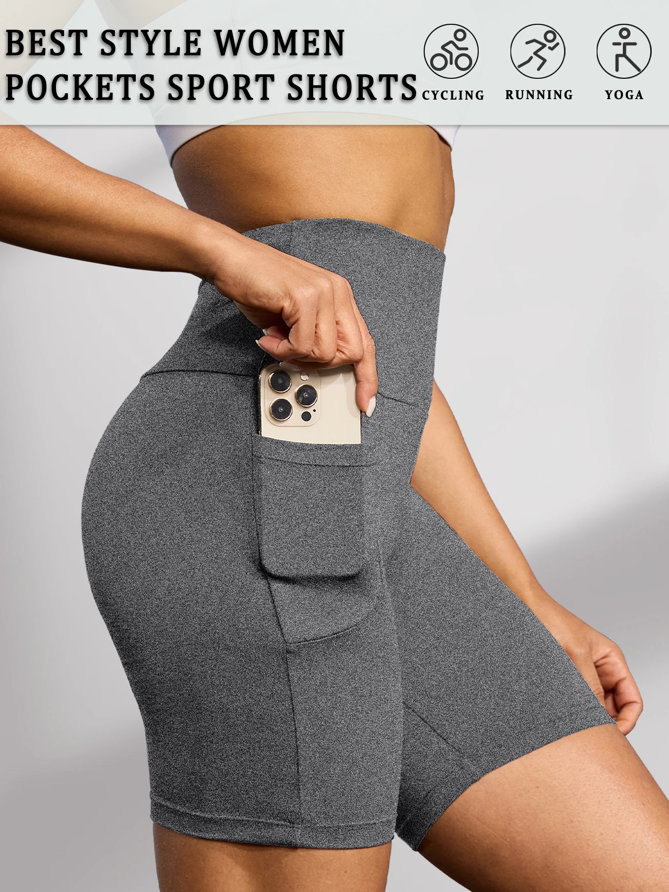High Waisted Biker Shorts For Women With Pockets No See Through Workout Running Yoga Athletic Shorts Push Up Gym Fitness