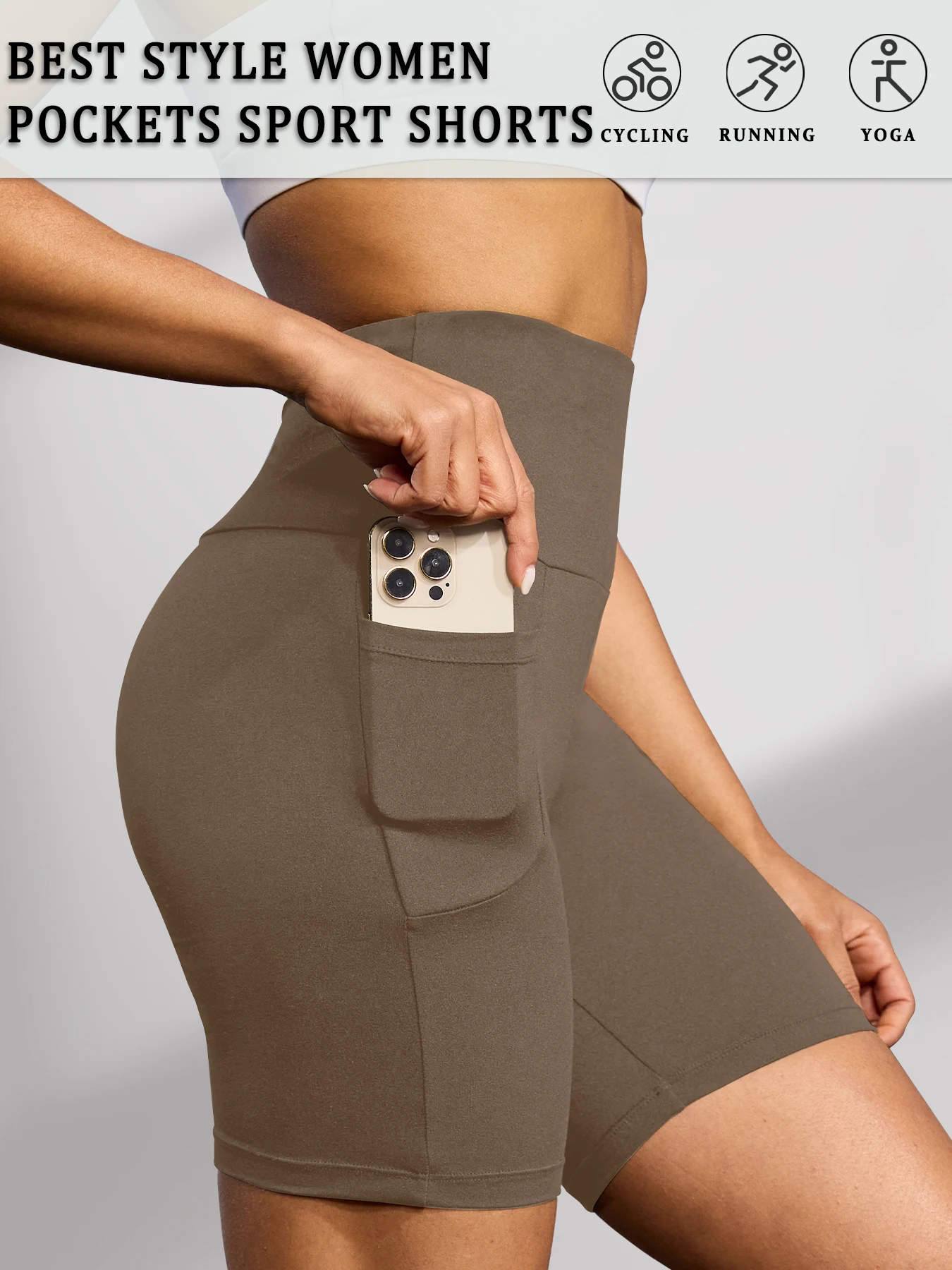 High Waisted Biker Shorts For Women With Pockets No See Through Workout Running Yoga Athletic Shorts Push Up Gym Fitness