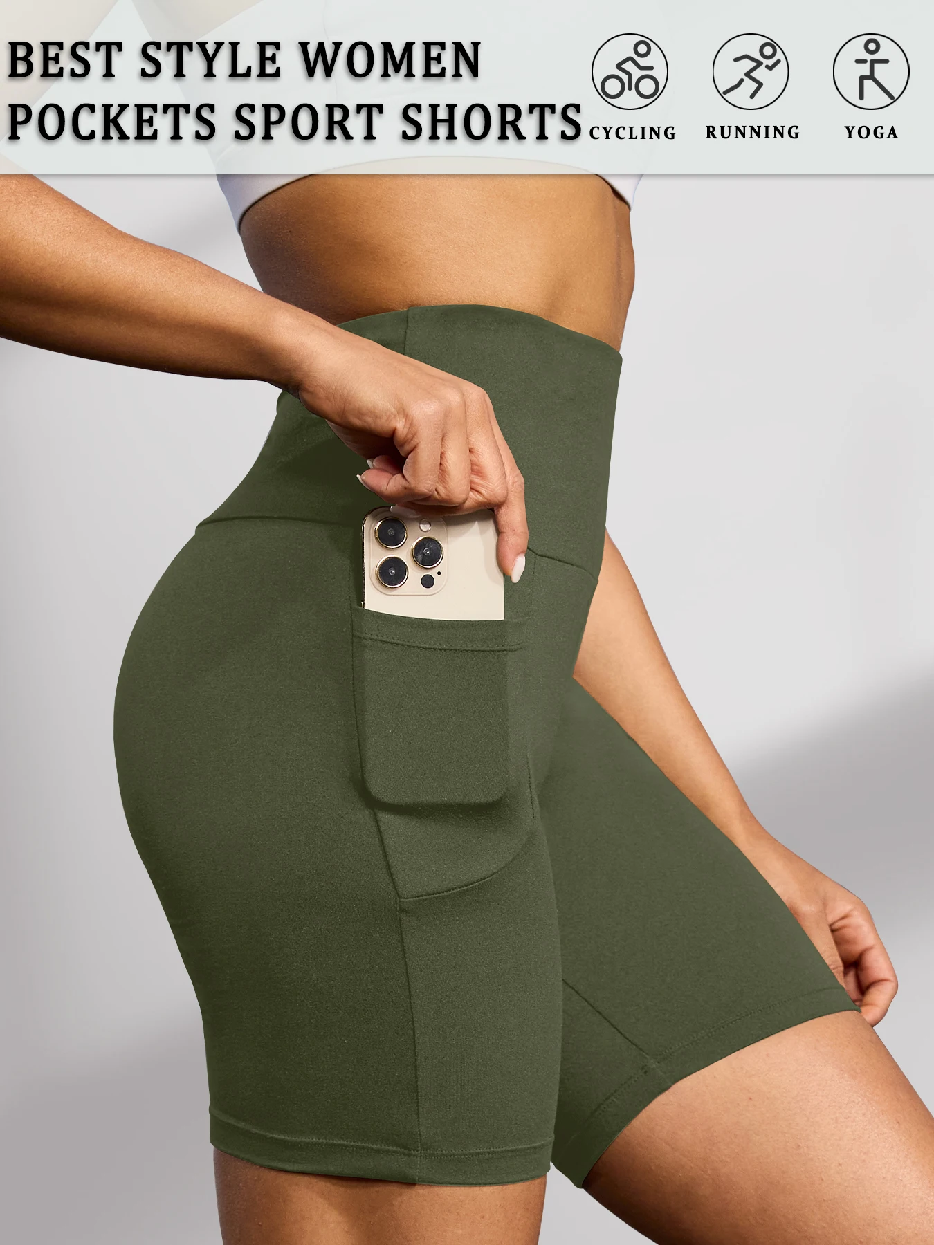 High Waisted Biker Shorts For Women With Pockets No See Through Workout Running Yoga Athletic Shorts Push Up Gym Fitness