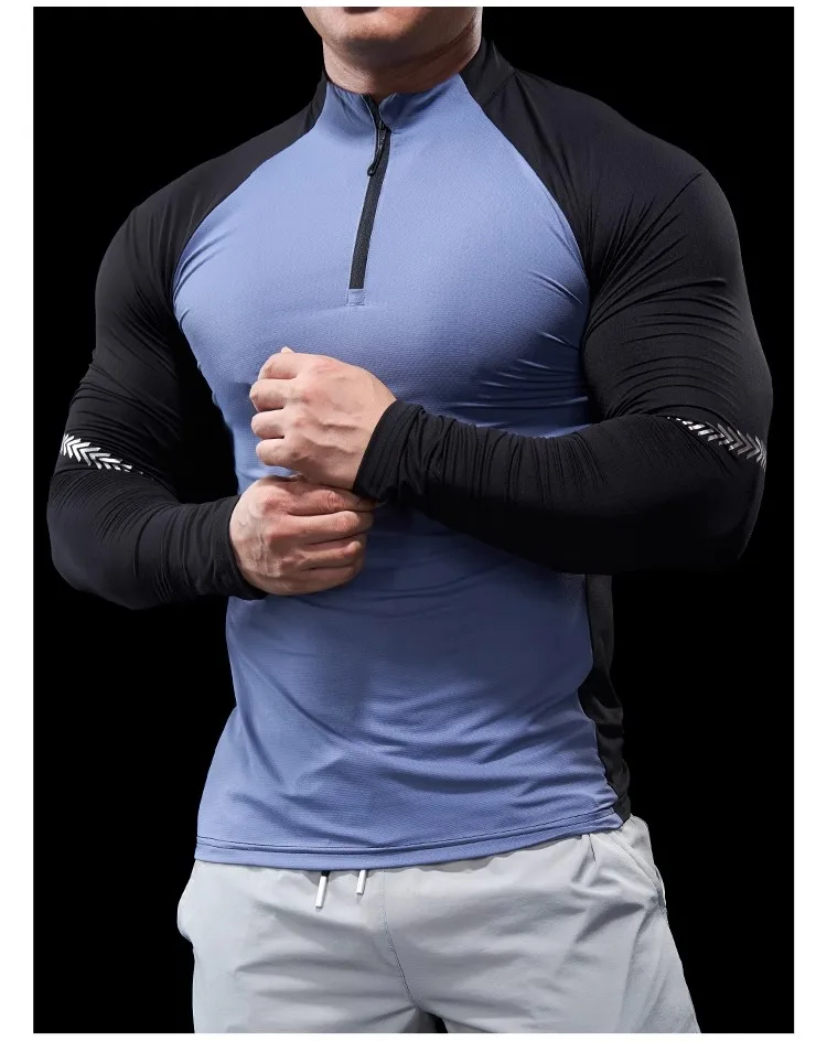Men Autumn Winter Tights Fitness Clothes POLO Shirts Half-zip Running Clothes Long-sleeved Quick-drying Stretchy Sports Thin