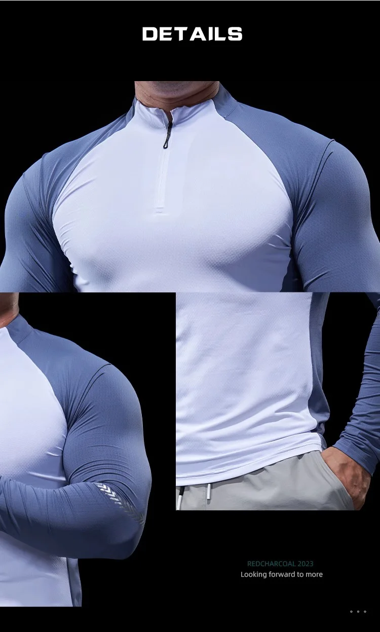 Men Autumn Winter Tights Fitness Clothes POLO Shirts Half-zip Running Clothes Long-sleeved Quick-drying Stretchy Sports Thin