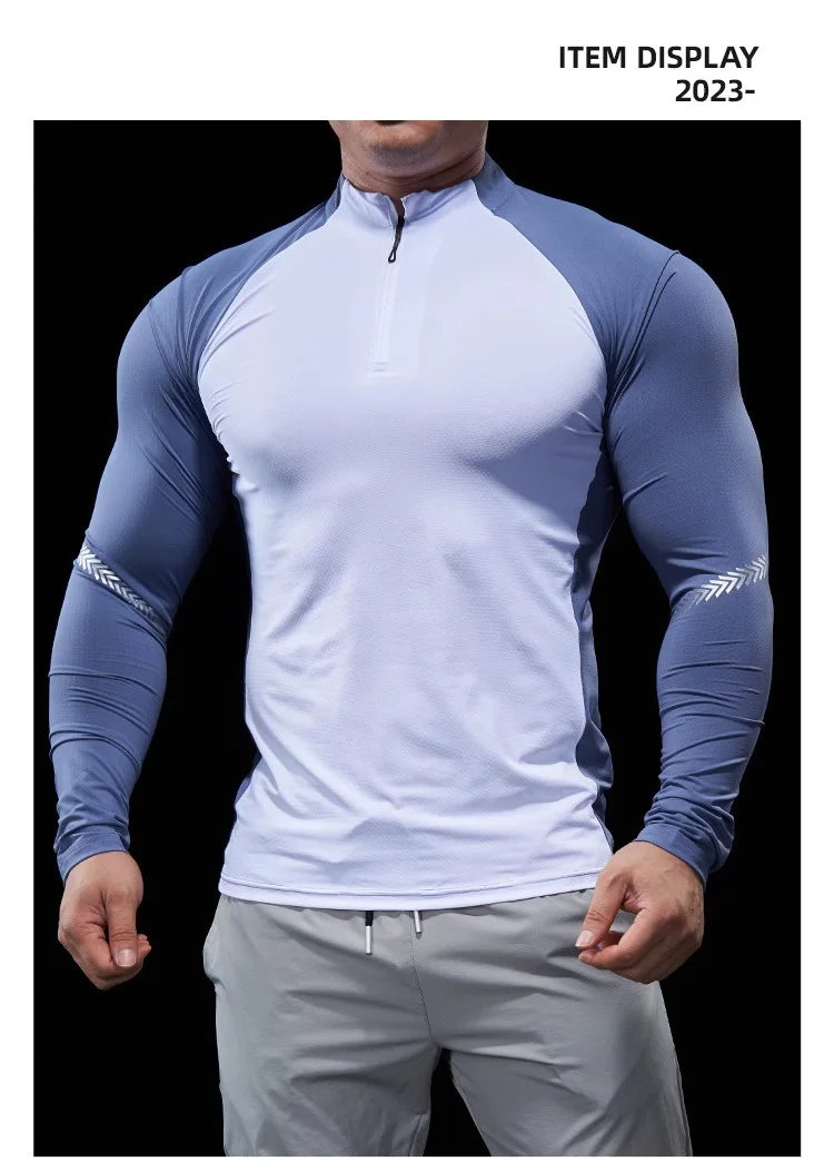 Men Autumn Winter Tights Fitness Clothes POLO Shirts Half-zip Running Clothes Long-sleeved Quick-drying Stretchy Sports Thin
