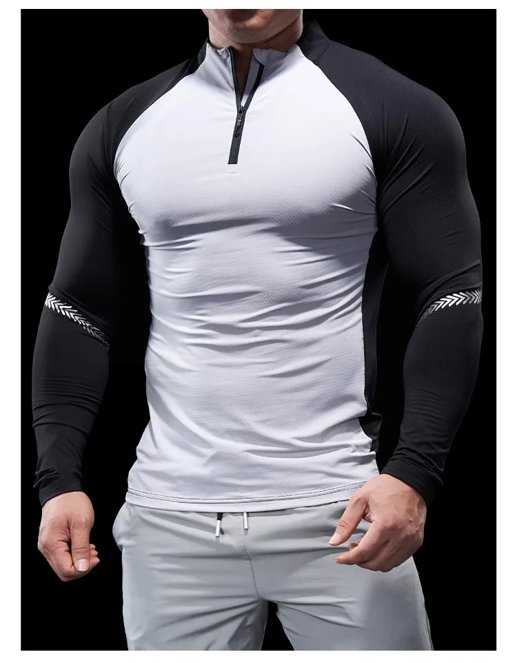 Men Autumn Winter Tights Fitness Clothes POLO Shirts Half-zip Running Clothes Long-sleeved Quick-drying Stretchy Sports Thin