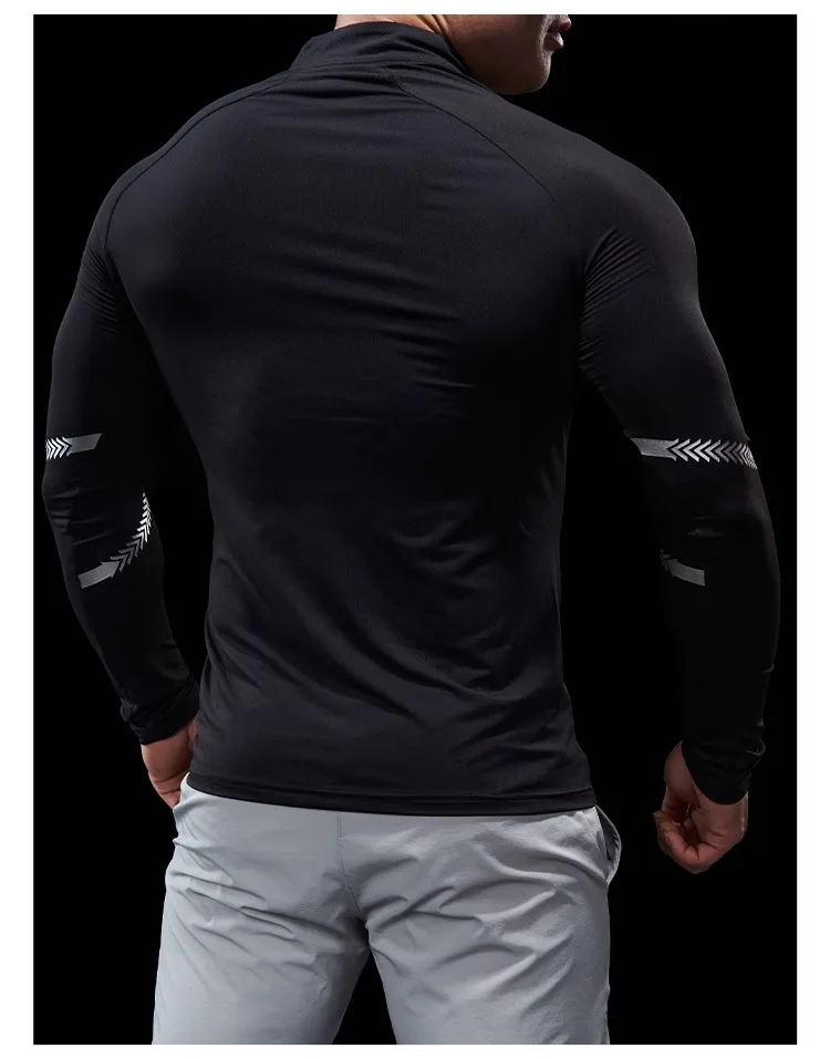 Men Autumn Winter Tights Fitness Clothes POLO Shirts Half-zip Running Clothes Long-sleeved Quick-drying Stretchy Sports Thin