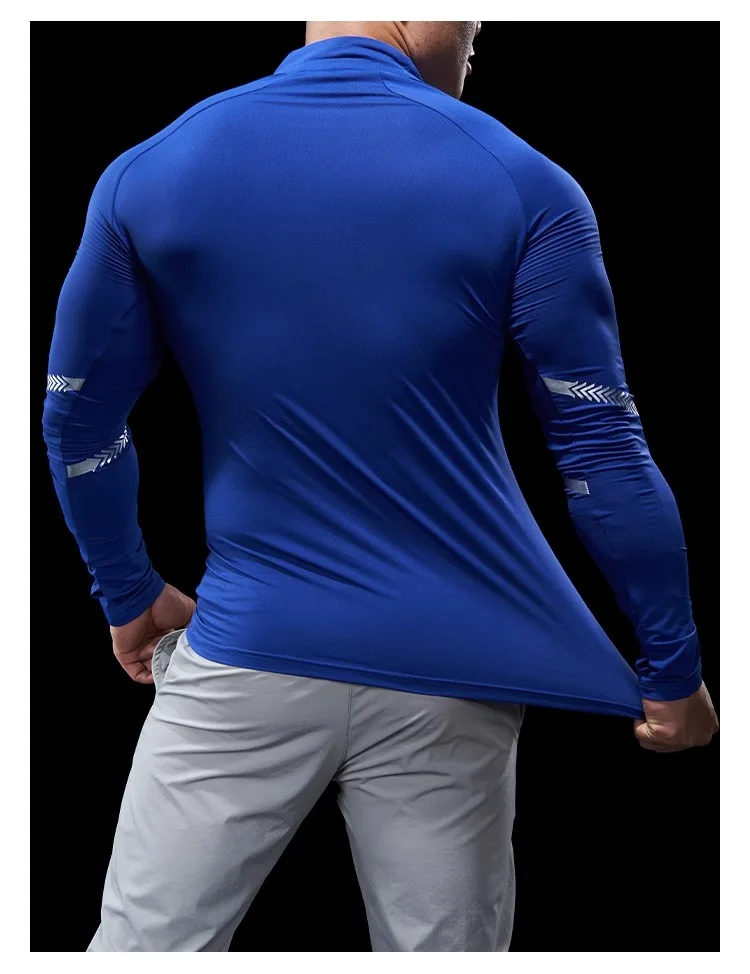 Men Autumn Winter Tights Fitness Clothes POLO Shirts Half-zip Running Clothes Long-sleeved Quick-drying Stretchy Sports Thin