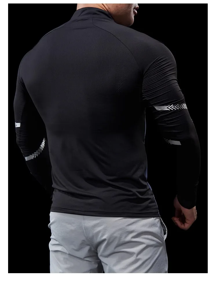 Men Autumn Winter Tights Fitness Clothes POLO Shirts Half-zip Running Clothes Long-sleeved Quick-drying Stretchy Sports Thin