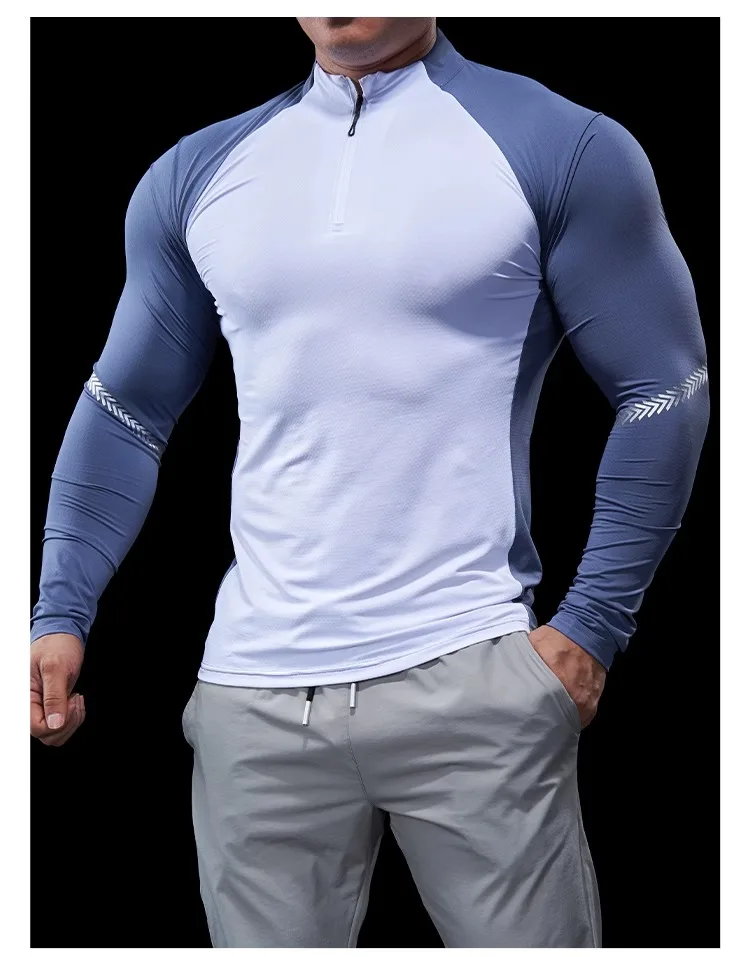 Men Autumn Winter Tights Fitness Clothes POLO Shirts Half-zip Running Clothes Long-sleeved Quick-drying Stretchy Sports Thin