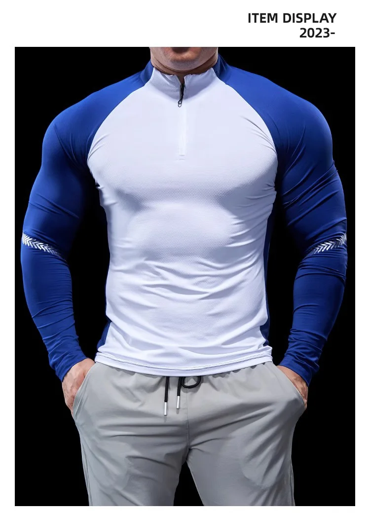 Men Autumn Winter Tights Fitness Clothes POLO Shirts Half-zip Running Clothes Long-sleeved Quick-drying Stretchy Sports Thin
