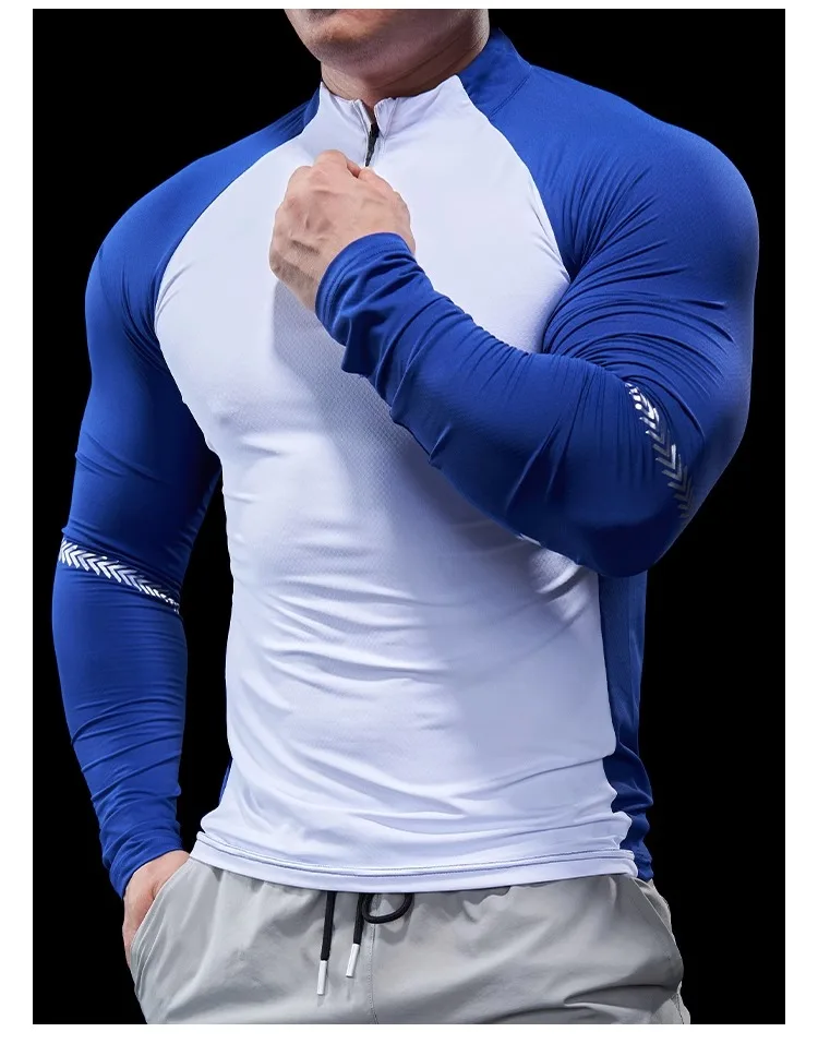 Men Autumn Winter Tights Fitness Clothes POLO Shirts Half-zip Running Clothes Long-sleeved Quick-drying Stretchy Sports Thin