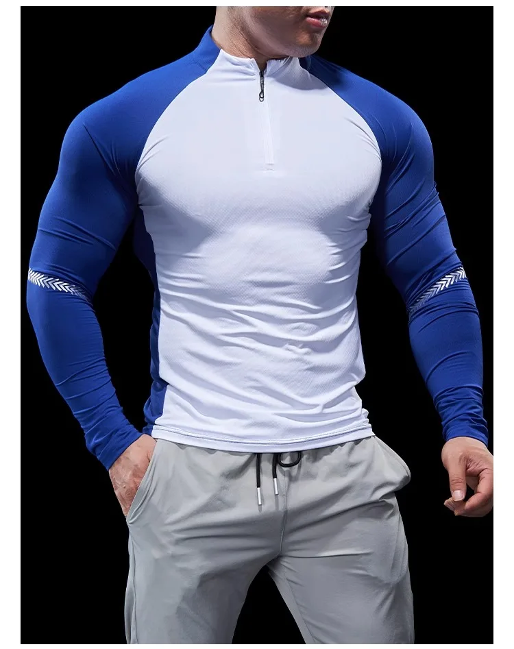 Men Autumn Winter Tights Fitness Clothes POLO Shirts Half-zip Running Clothes Long-sleeved Quick-drying Stretchy Sports Thin