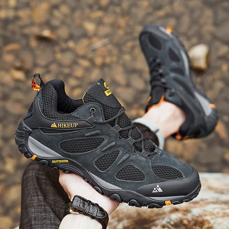 HIKEUP Men Shoes Breathable Splashproof Outdoor Hiking Shoes Mountain Climbing Sport Men Hunting Trekking Sneaker