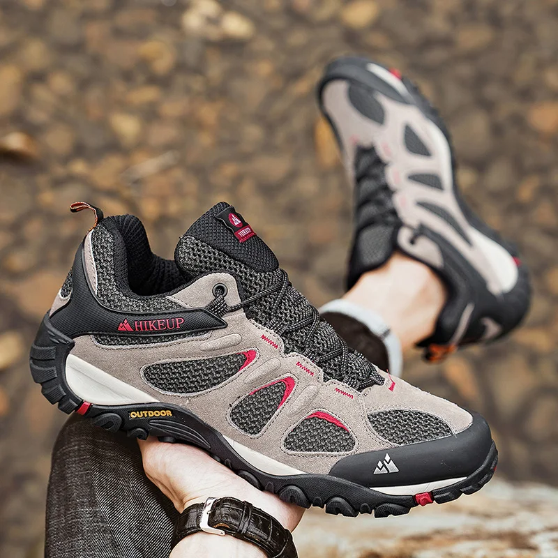HIKEUP Men Shoes Breathable Splashproof Outdoor Hiking Shoes Mountain Climbing Sport Men Hunting Trekking Sneaker