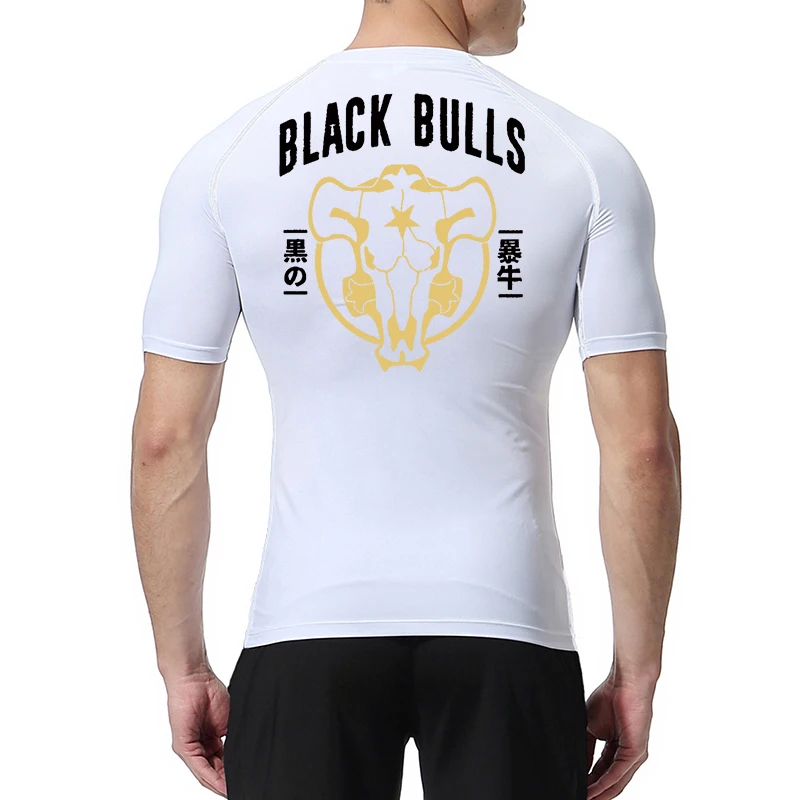 Black Bull Print Compression Shirts for Men Athletic Quick Dry Baselayers Undershirt Gym Workout Running Rash Guard Tshirt Tops