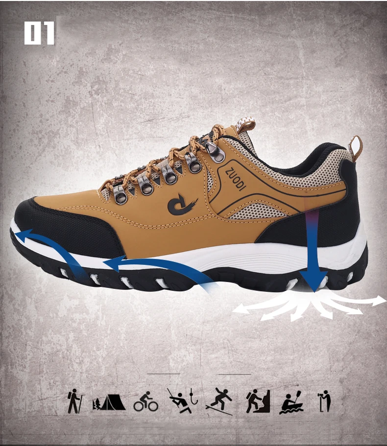 Men's Hiking Shoes Waterproof Leather Outdoor PU Shoes Wear-resistant Men Trekking Walking Hunting Tactical Sneakers