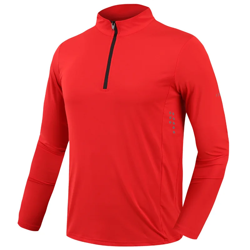 Men Slim Fit Track Top Men's Half Zipper Stand Collar Sports T-shirt with Long Sleeves for Running Fitness Training Breathable