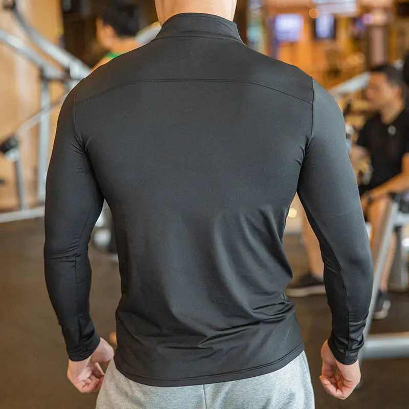Men Slim Fit Track Top Men's Half Zipper Stand Collar Sports T-shirt with Long Sleeves for Running Fitness Training Breathable