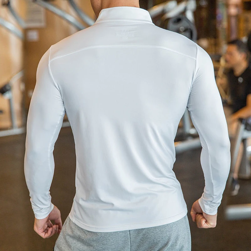 Men Slim Fit Track Top Men's Half Zipper Stand Collar Sports T-shirt with Long Sleeves for Running Fitness Training Breathable