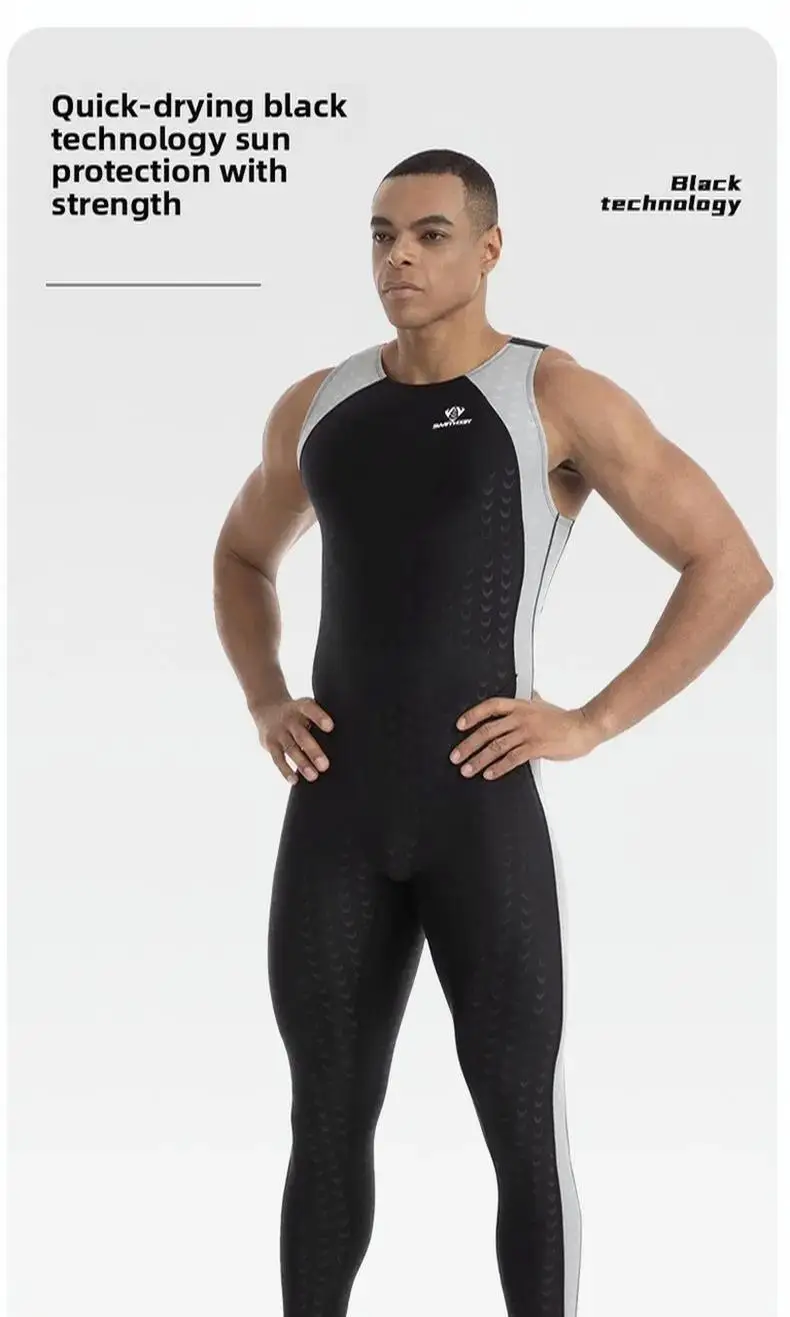 Men'S Sleeveless Competitive Swimwear Durable Waterproof One Piece Racing Swimsuit For Professional Training Competition