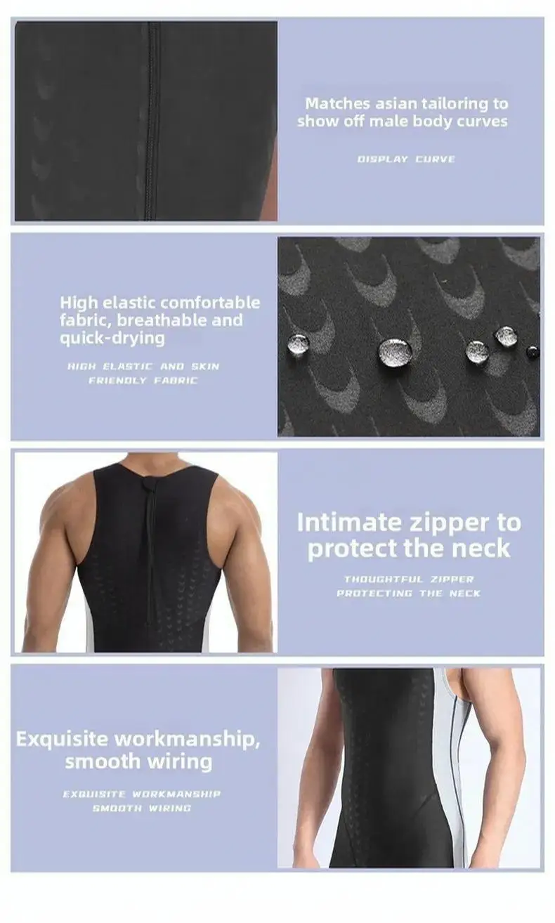 Men'S Sleeveless Competitive Swimwear Durable Waterproof One Piece Racing Swimsuit For Professional Training Competition