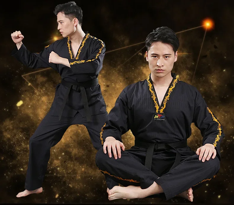 New Pattern Men's and Women's Taekwondo Clothing Long Sleeves Pure Cotton Taekwondo Clothing Training Clothing Wear-resistant