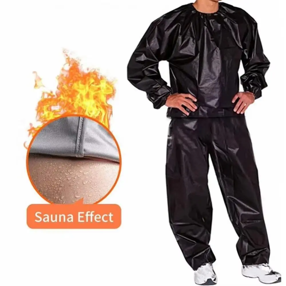 Sport Suit Men Women PVC Sauna Suit Long Sleeve Elastic Waist Summer Men's Top Pants Set Sweat Suit Weight Loss Fitness Clothing