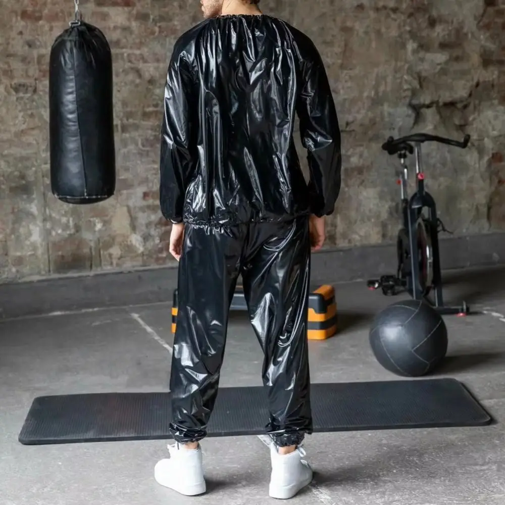 Sport Suit Men Women PVC Sauna Suit Long Sleeve Elastic Waist Summer Men's Top Pants Set Sweat Suit Weight Loss Fitness Clothing
