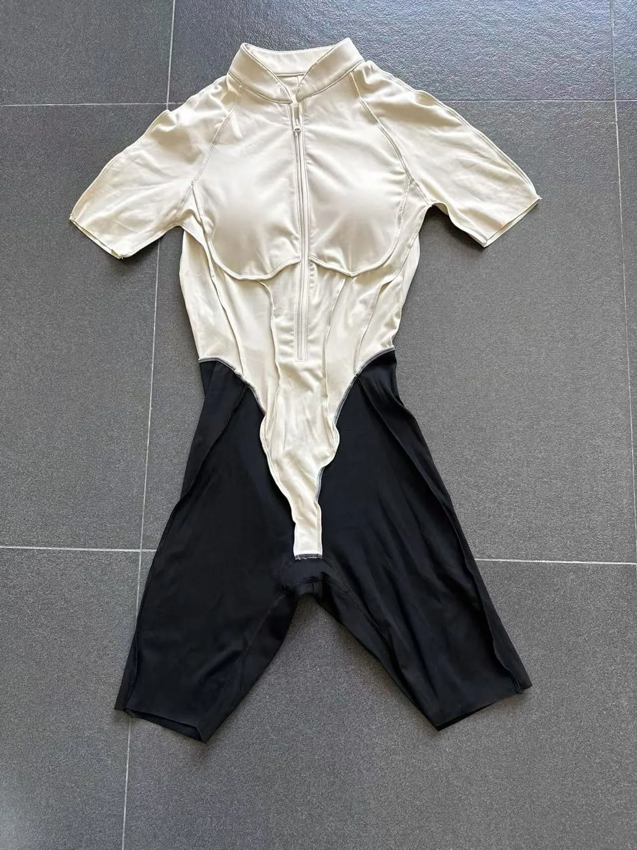 Women's Gym Workout Clothes Jumpsuits Color Block Yoga Bodysuit with Zipper Open Back Butt-lifting Outdoor Fitness Activewear