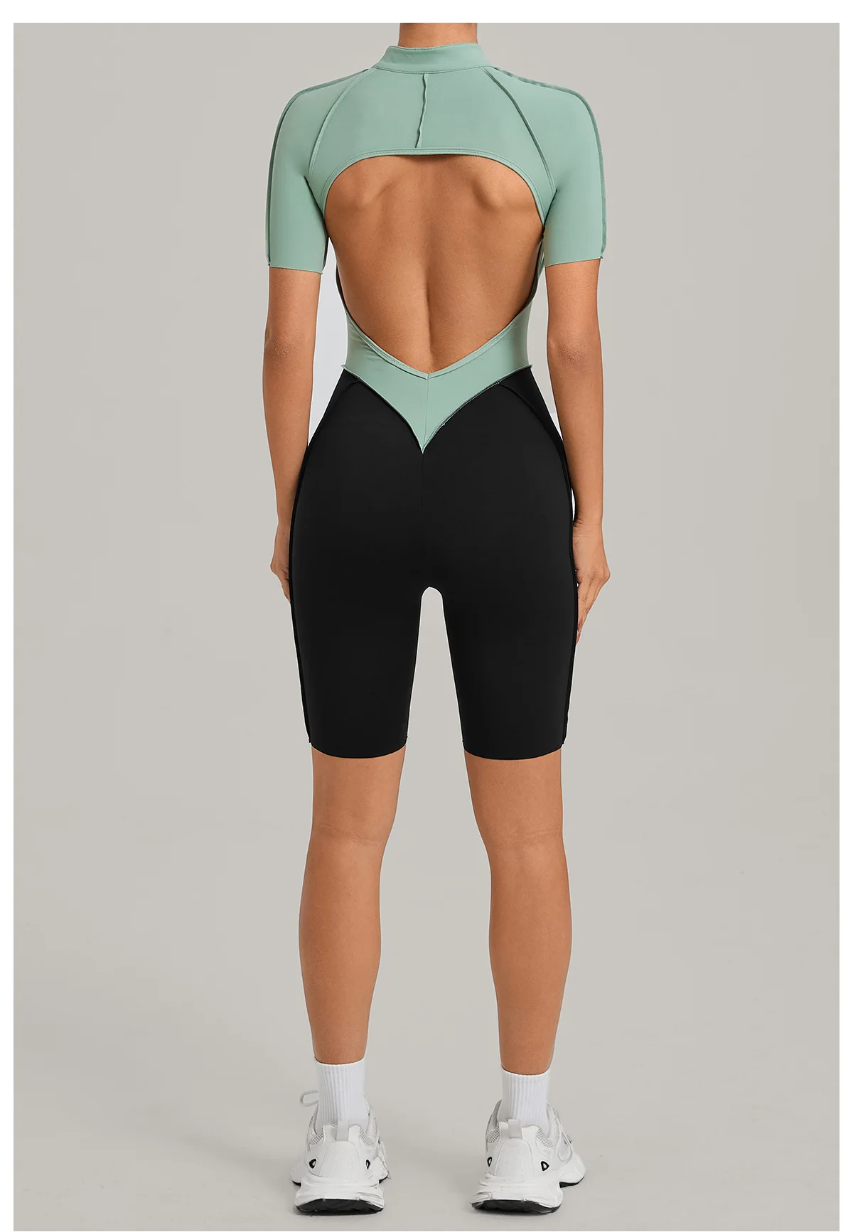 Women's Gym Workout Clothes Jumpsuits Color Block Yoga Bodysuit with Zipper Open Back Butt-lifting Outdoor Fitness Activewear