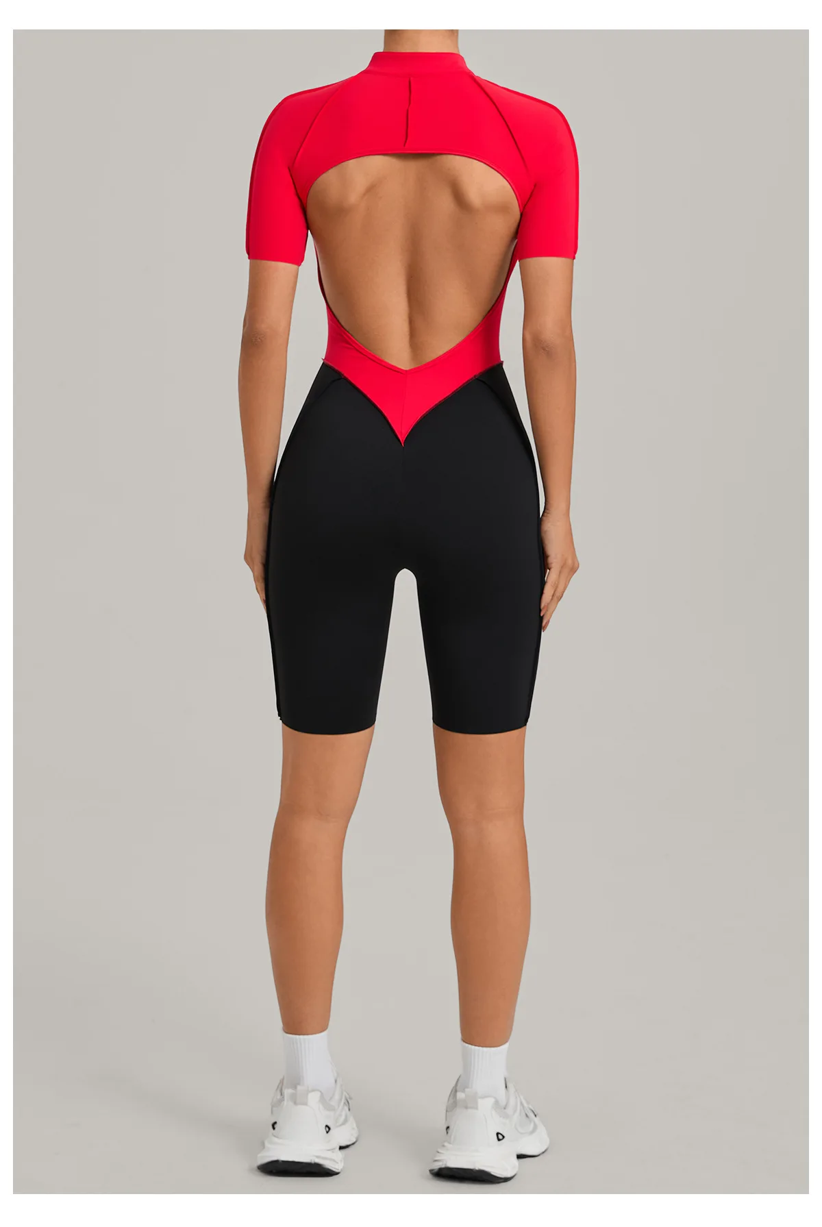 Women's Gym Workout Clothes Jumpsuits Color Block Yoga Bodysuit with Zipper Open Back Butt-lifting Outdoor Fitness Activewear