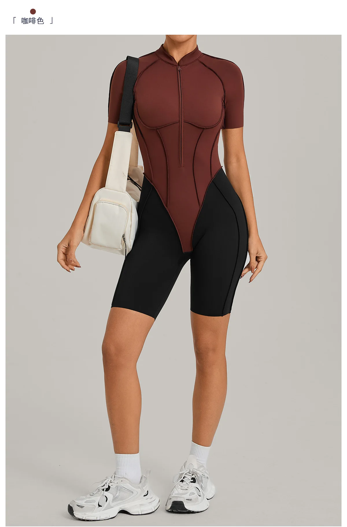 Women's Gym Workout Clothes Jumpsuits Color Block Yoga Bodysuit with Zipper Open Back Butt-lifting Outdoor Fitness Activewear