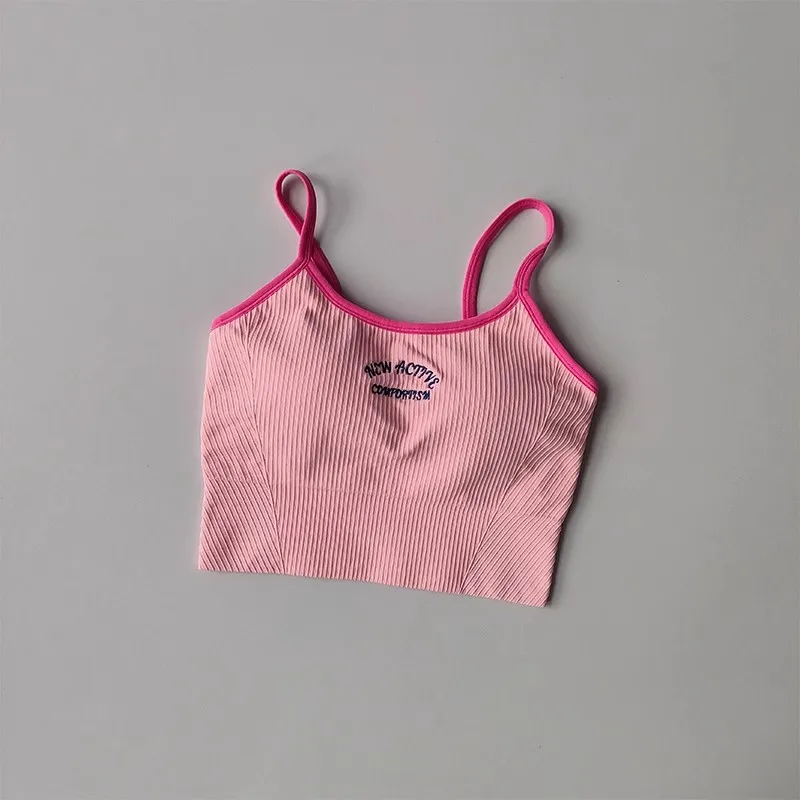 Women Breathable Sports Bra Fitness Tops Gym Crop Top Brassiere Push Up Camisole Sport Bras Gym Workout Top Letter Yoga Bra