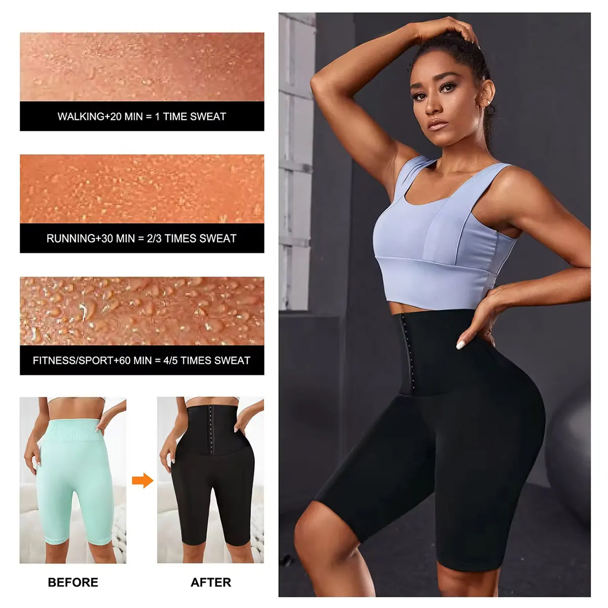 Ladies' High Waist Sauna Shorts, Thermal Shaping Hip-Lifting Tights, Adjustable Sweat-Absorbent Cropped Pants, and Sports Shorts