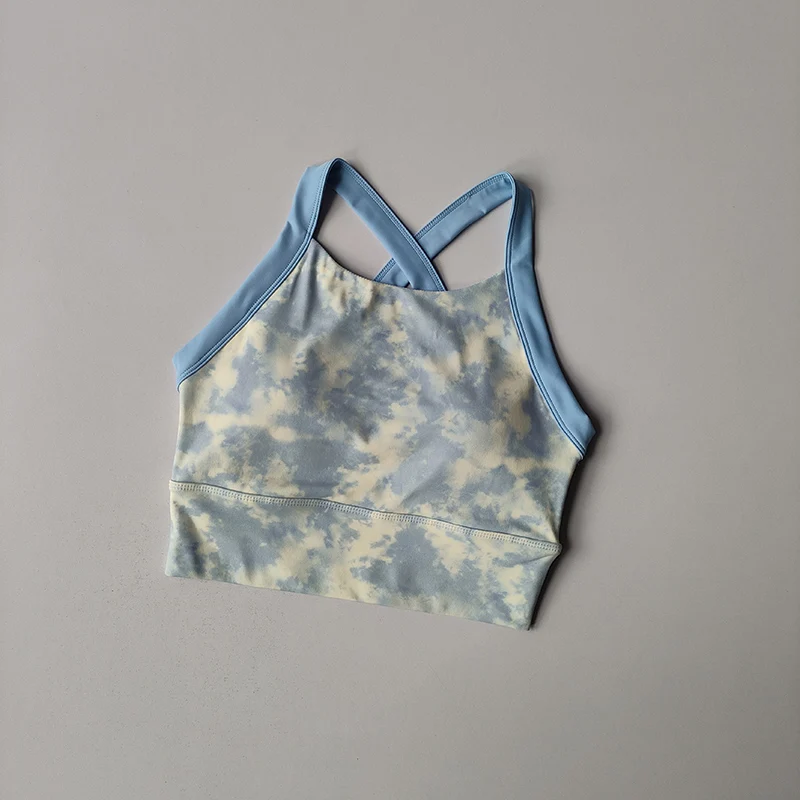 New High-end Yoga Lingerie Women's One-piece Fixed Cup Shock-proof Underwear Gathering Sexy Printed Wide Shoulder Strap Bra