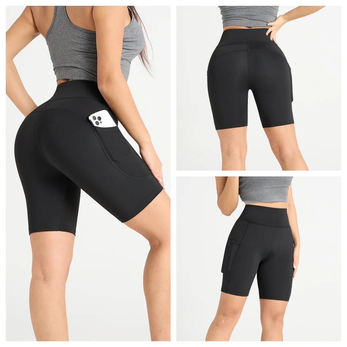Women High Elasticity Yoga Shorts Comfortable Fitting Sport Pants Solid Color with Pocket Suitable for Yoga Running And Sports