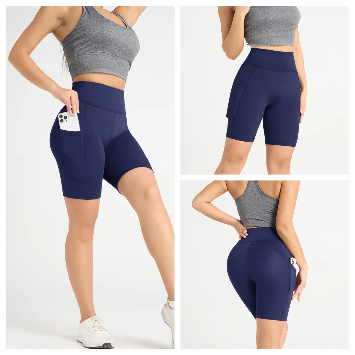 Women High Elasticity Yoga Shorts Comfortable Fitting Sport Pants Solid Color with Pocket Suitable for Yoga Running And Sports