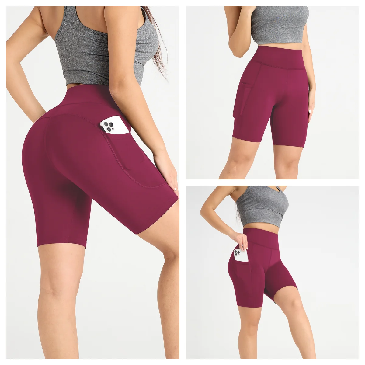 Women High Elasticity Yoga Shorts Comfortable Fitting Sport Pants Solid Color with Pocket Suitable for Yoga Running And Sports