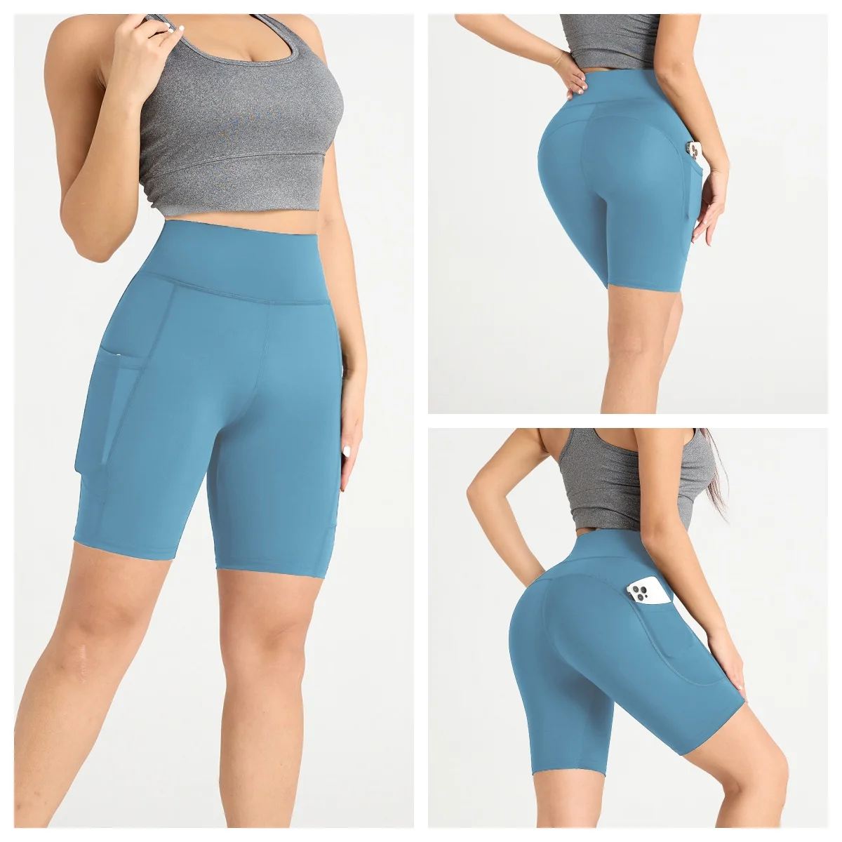 Women High Elasticity Yoga Shorts Comfortable Fitting Sport Pants Solid Color with Pocket Suitable for Yoga Running And Sports